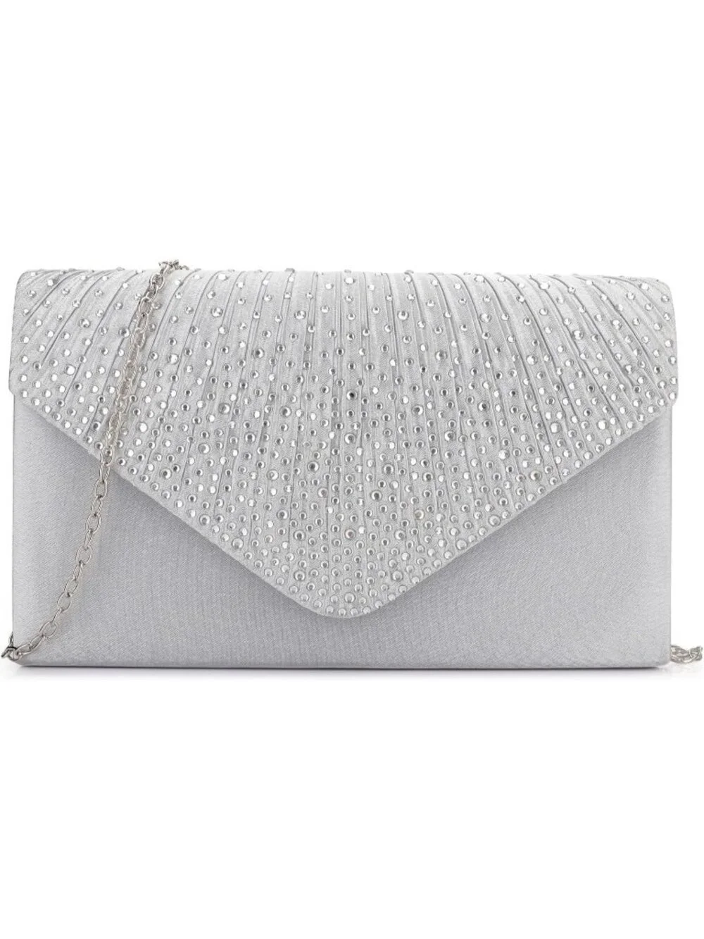 Women's Silver 2 Rhinestone Clutch Purse For Evening Bag Wedding Handbags